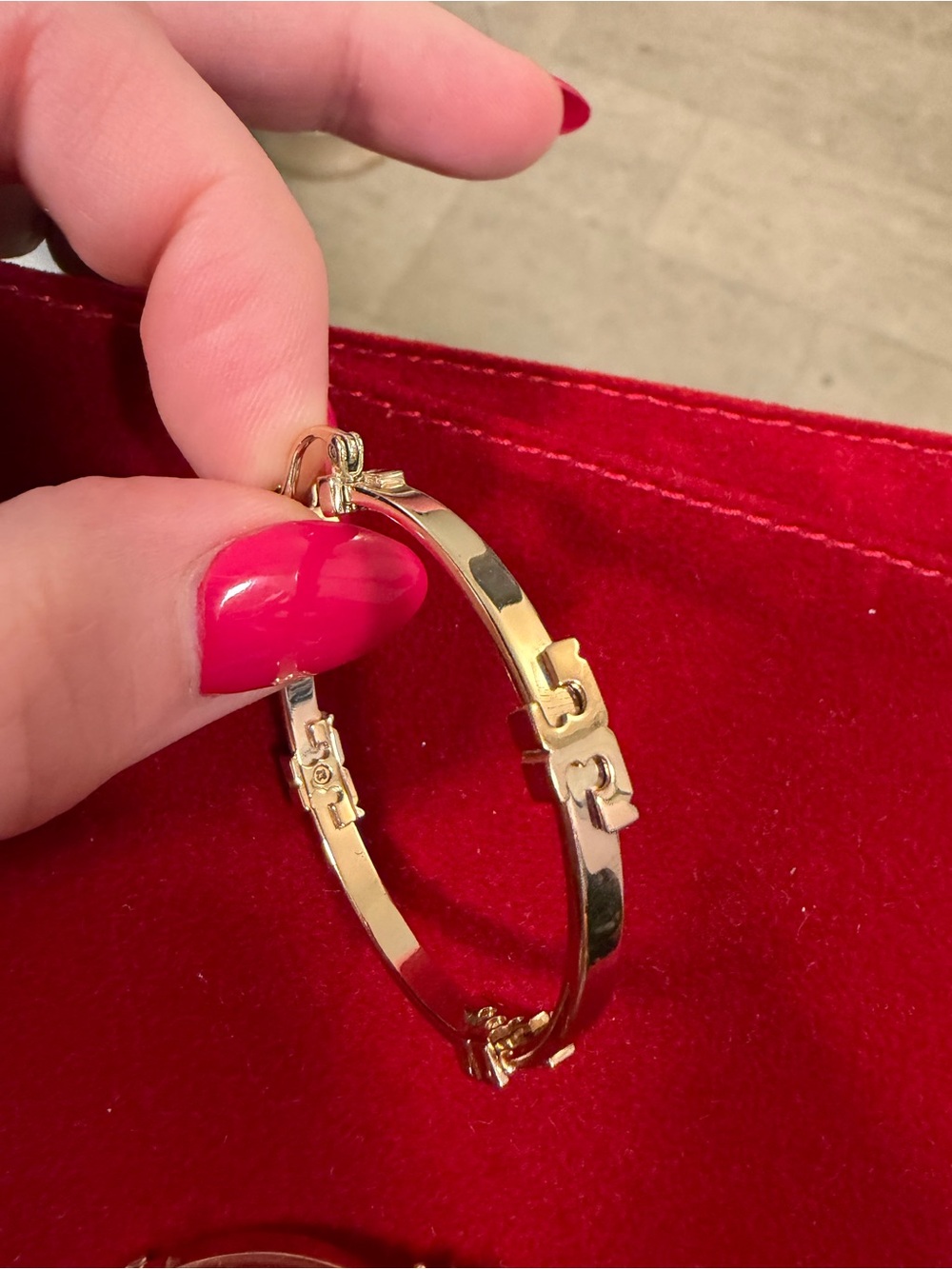 Tory Burch Gold Logo Hinged Hoop Earrings